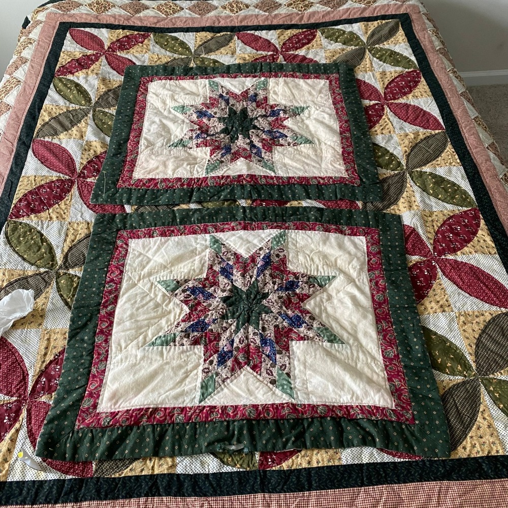 Vintage Quilted Patchwork Standard Pillow Sham Eight Point Star Design